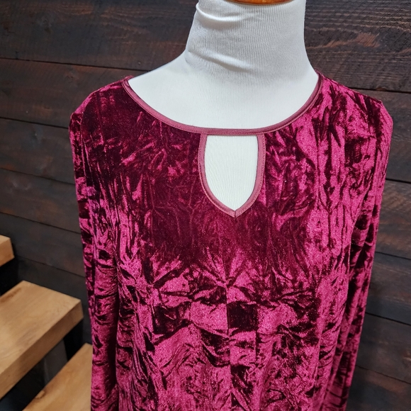 Crushed Velvet Dress Dark Red Large - Picture 3 of 10